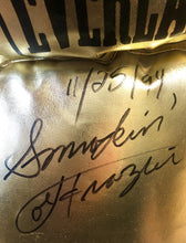 Cassius Clay and Smokin' Joe Frazier Super Rare Autographed 22 inch Size Charity Everlast Gold Boxing Glove