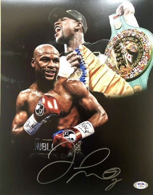 Floyd Mayweather Autographed/Signed 8x10 Belts Photo PSA Signed In Silver