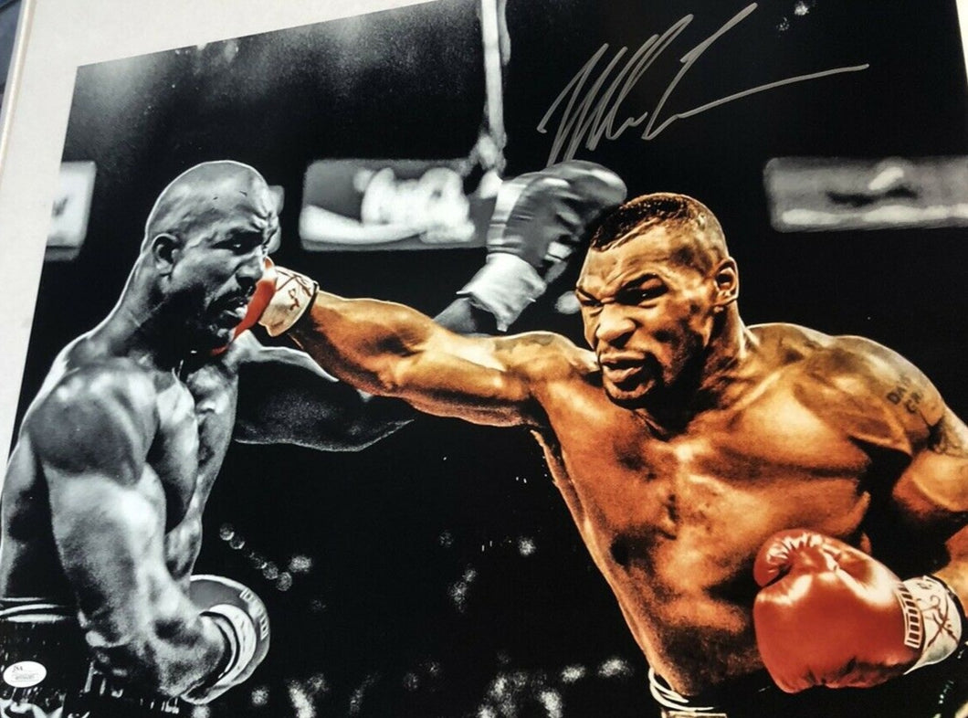 Mike Tyson/Buster Douglas Signed Tyson Knock Out 16x20 Photo- JSA W Auth *Blue