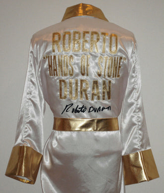 Roberto Duran Custom Boxing Robe Autographed in Black Signature Dual Certified