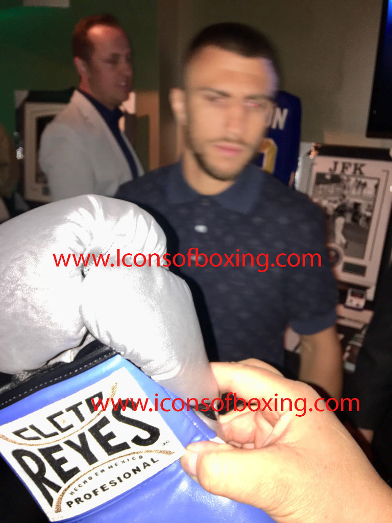 Vasyl Lomachenko Autographed Reyes Blue Boxing Glove in Black