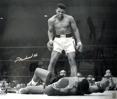 Muhammad Ali over Sonny Liston Autographed 16x20 size Photo in Black and white Ali co.