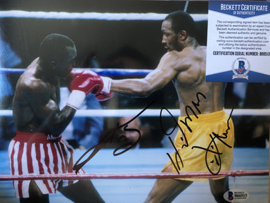 Sugar Ray Leonard vs Tommy Hearns Dual Autographed Boxing Photo Signed Beckett Cert