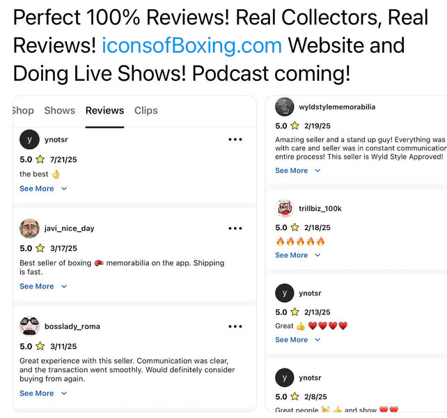 Real buyers, positive reviews on icons of boxing website