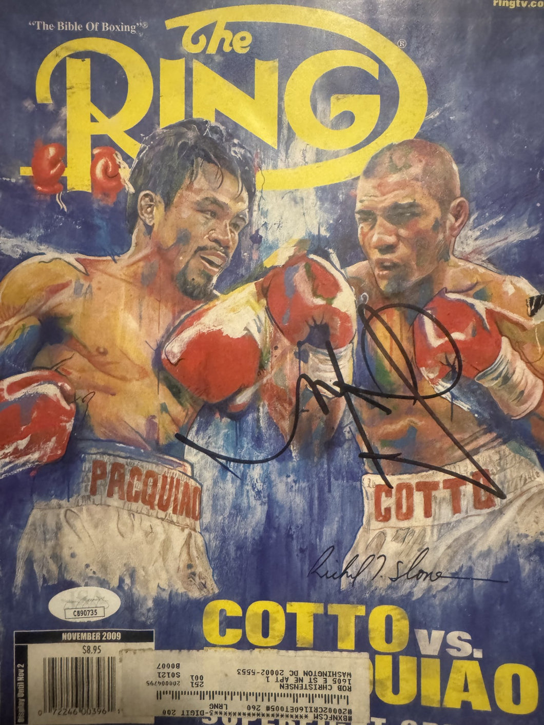 Miguel Cotto vs Manny Pacquiao signed Autographed Boxing Magazine. COA