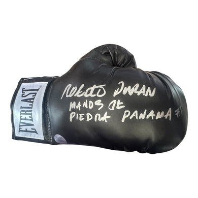 Roberto Duran signed autographed hands of stone inscribed Black Boxing Glove COA