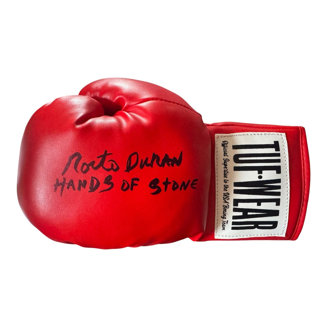 Roberto Duran Hands of Stone autographed signed Red Tuf-Wear Boxing Glove