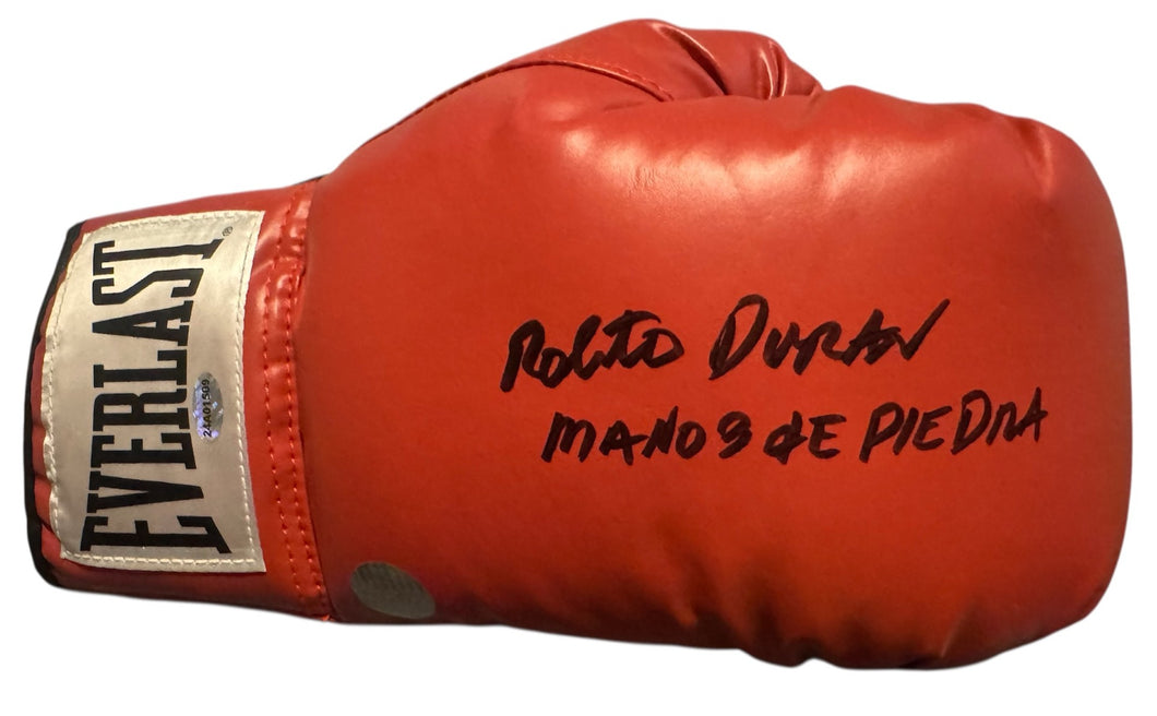 Roberto Duran signed autographed hands of stone inscribed Boxing Glove COA