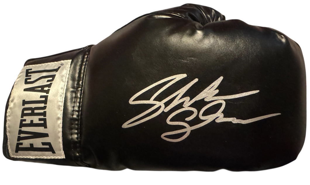 Shakur Stevenson Autographed Signed Black Boxing Glove signed in silver. COA