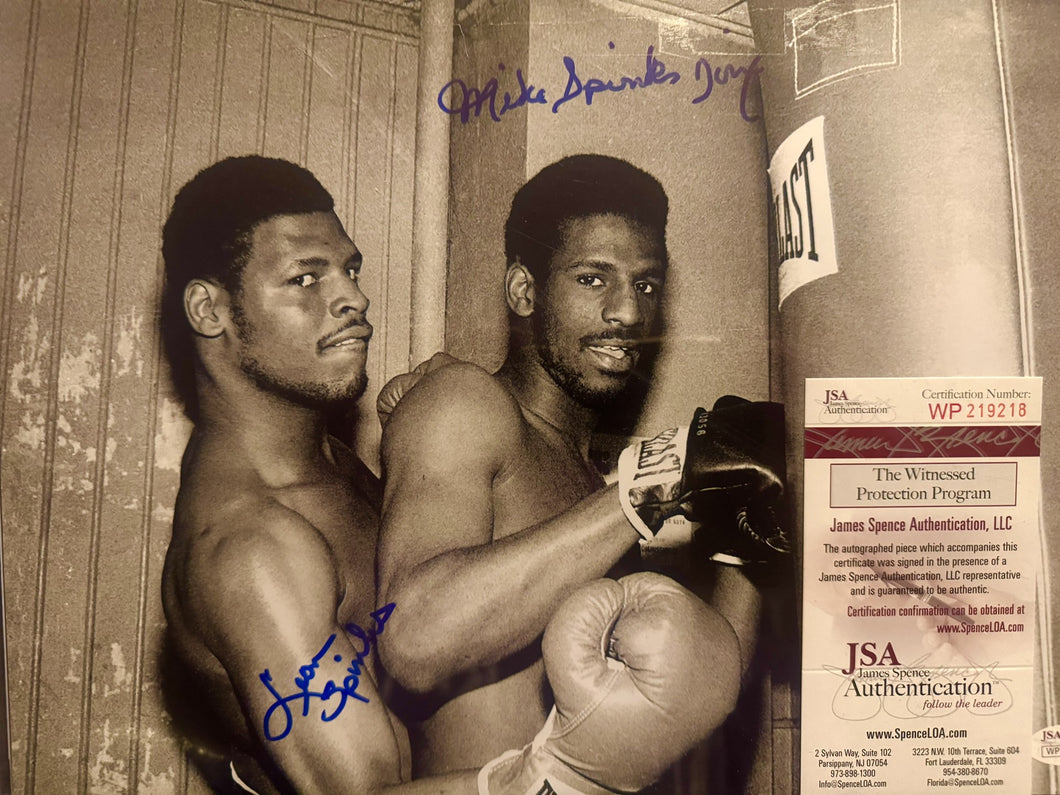 Michael and Leon spinks Dual signed boxing photo 11x14 size Super Rare autograph COA