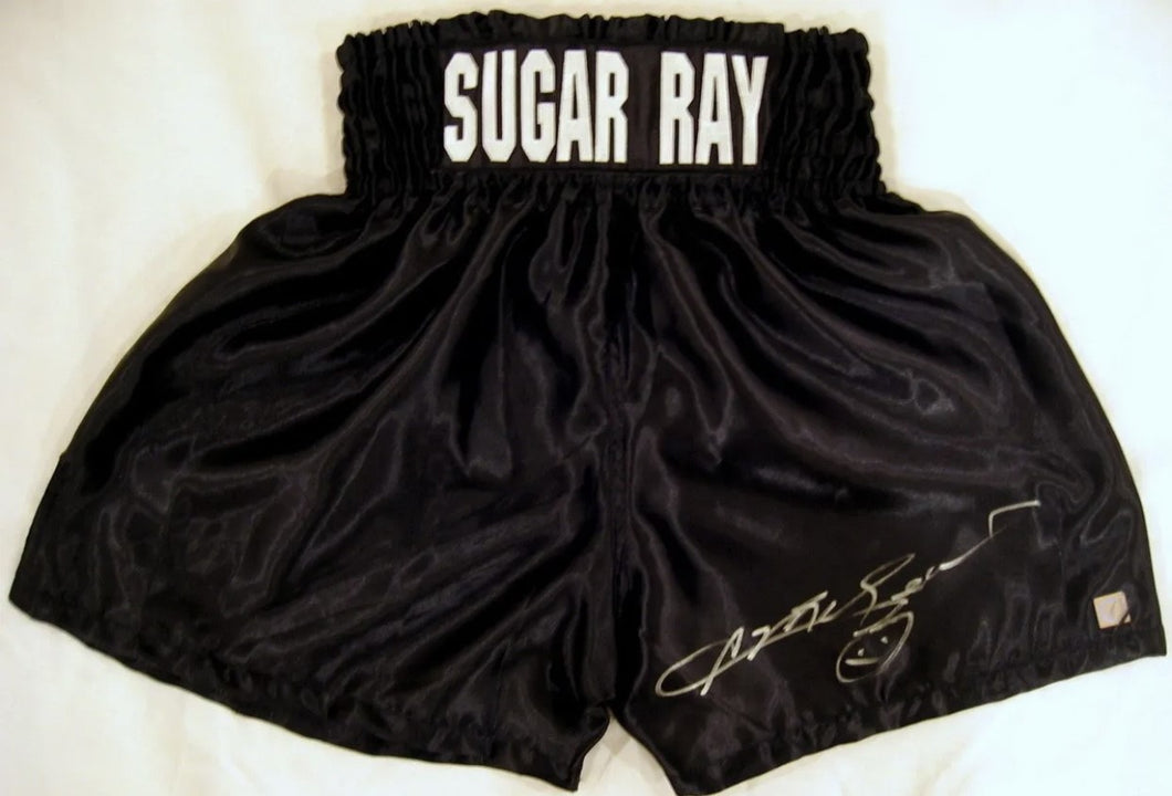 Sugar Ray Leonard Autographed Signed Black Boxing Trunks ASI Proof