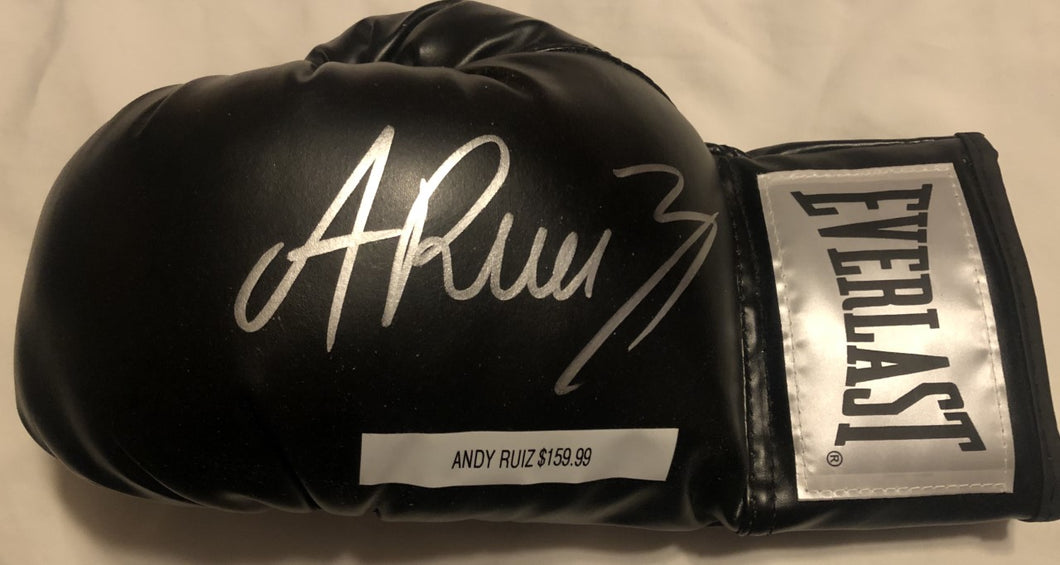 Andy Ruiz autographed Black Everlast Boxing glove in silver signature JSA