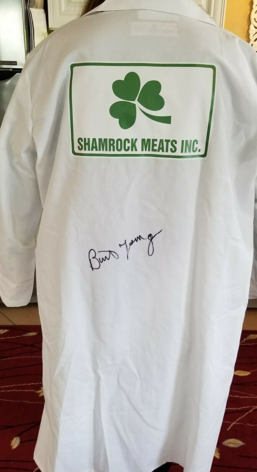 Burt Young signed Shamrock Meats butcher coat Paulie Rocky coa