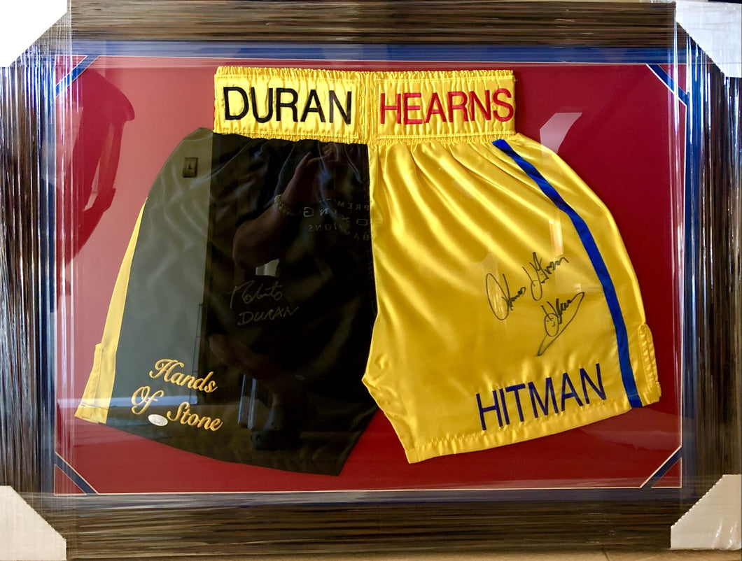 Duran vs Hearns Dual signed Custom Autographed signed Boxing Trunks RARE JSA