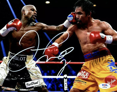 Floyd Mayweather Autographed/Signed 8x10 Pacquiao Photo PSA Signed In Silver