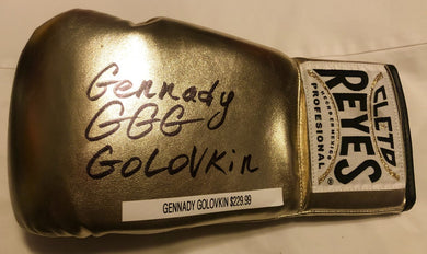 Gennady Golovkin Triple GGG Autographed Reyes Gold Boxing Glove in Black Signature