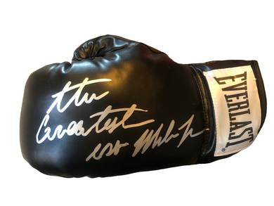 Mike Tyson Autographed signed in Silver Rare inscribed Black Everlast Boxing Glove Certified.