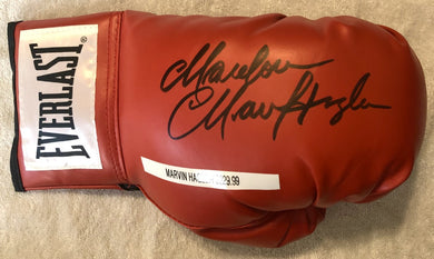 Marvin Hagler Autographed Red Everlast Boxing Glove signed in Black. Cert