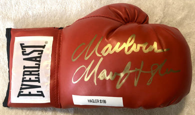 Marvin Hagler Autographed Red Everlast Boxing Glove in Rare Gold Signature