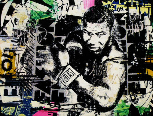 Mr Brainwash Print on Canvas Graffiti art wall decor Mike Tyson Boxing 28x36