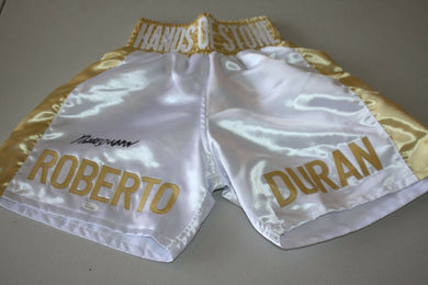 ROBERTO DURAN SIGNED GOLD BOXING TRUNKS 