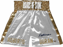 Roberto Duran Hands of Stone Autographed White Boxing Trunks ASI Proof
