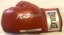 Roberto Duran Autographed Silver Signed Red Everlast Boxing Glove large signature