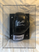 Roberto Duran Autographed Signed Silver on Blk Boxing Glove in Display Case.