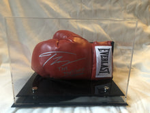 Teofimo Lopez autographed signed Everlast Red/Silver horizontal boxing gloves display.