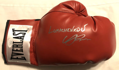 Vasyl Lomachenko Autographed Everlast Red Boxing Glove in Silver Signature JSA
