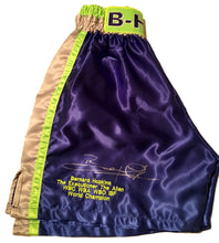 Bernard Hopkins Silver Autographed Custom Made green/purple Boxing Trunks