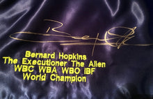Bernard Hopkins Silver Autographed Custom Made green/purple Boxing Trunks