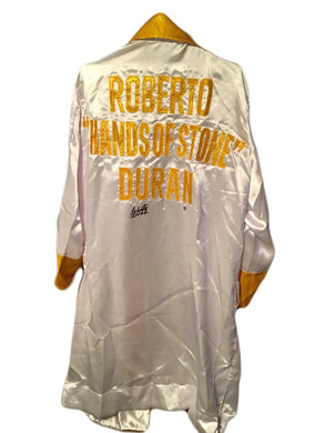 Roberto Duran Custom Boxing Robe Autographed in Black Signature Dual Certified