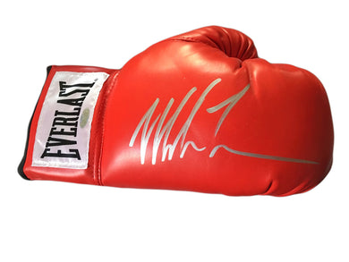 Mike Tyson Silver Autographed Red Everlast Boxing Glove Steiner Certified with Photo proof.