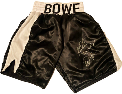 Riddick Bowe Autographed with inscriptions Everlast Boxing Black Trunks