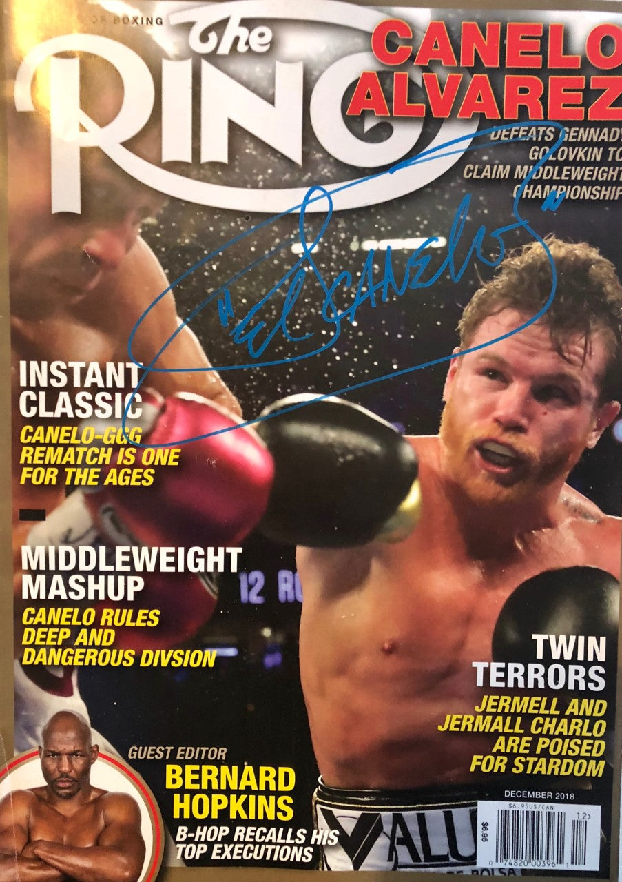 Boxer Canelo Alvarez Blue Marker Autographed Ring Magazine.