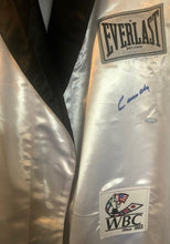 Cassius Clay Autographed Custom Made White Boxing Robe signed in Black, Steiner Card