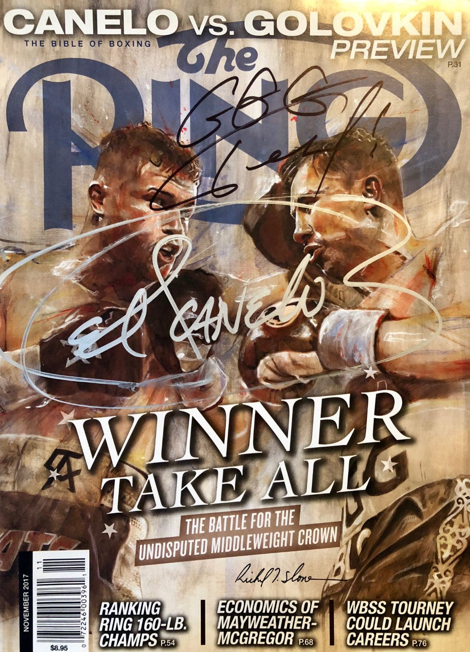 Boxers Canelo Alvarez & Gennady Golovkin Dual Autographed Ring Magazine.