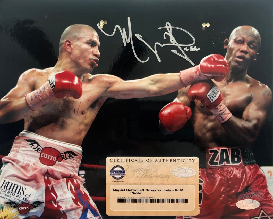 Miguel Cotto Autographed 8 x 10 Steiner certified boxing photo vs Zab