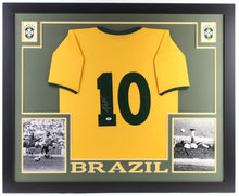 Pele Signed Brazil 35" x 43" Custom Framed Jersey (PSA COA)