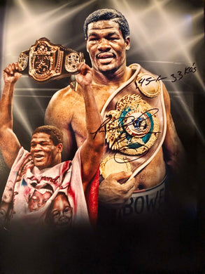 Heavyweight Champion Riddick Bowe Autographed Photo 16x20 with Extra Box Record inscription