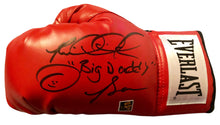Riddick Bowe Autographed Red Boxing glove with extra inscriptions, Bowe Cert