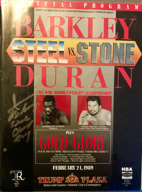 Roberto Duran vs Iran Barkley onsite official program signed by Barkley