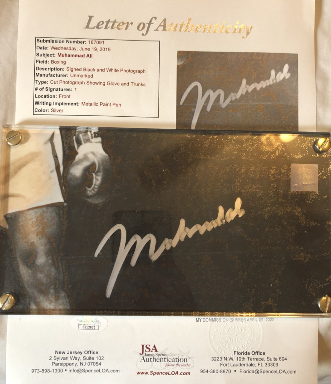 Muhammad Ali Deluxe Protected Autographed Cut And Hand Written inscription JSA