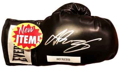 Andy Ruiz Jr. Signed Autographed Black Everlast Boxing Gloves in Silver COA