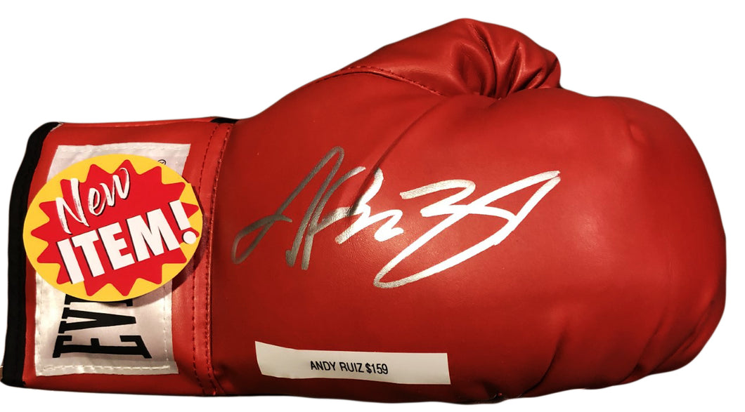 Andy Ruiz Jr. Signed Autographed Red Everlast Boxing Gloves in Silver COA