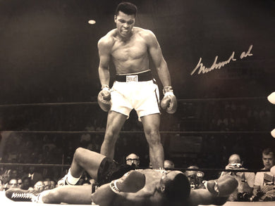 Muhammad Ali over Sonny Liston Autographed 16x20 size Photo in Black and white