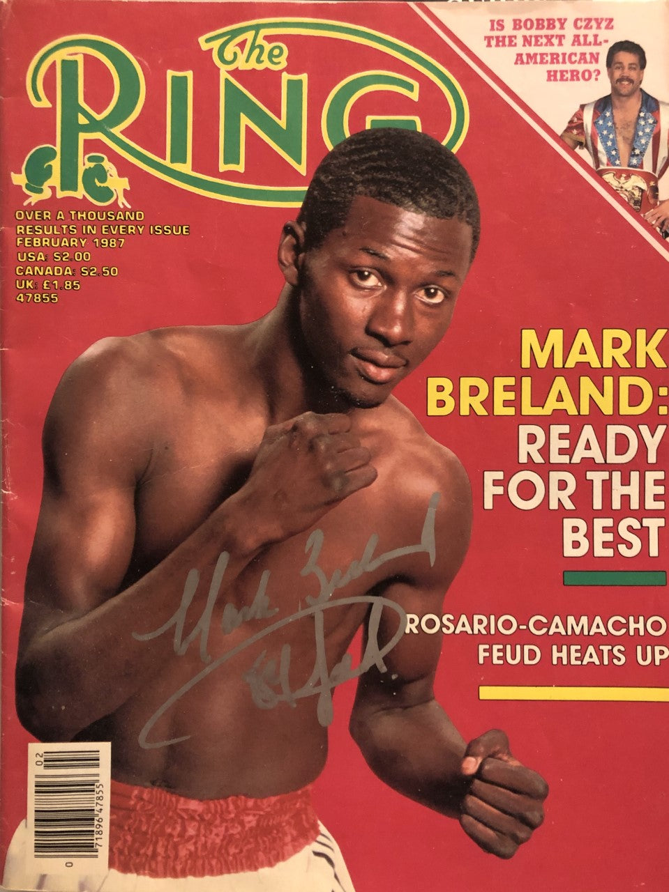 Mark Breland Autographed and signed Boxing Magazine in silver