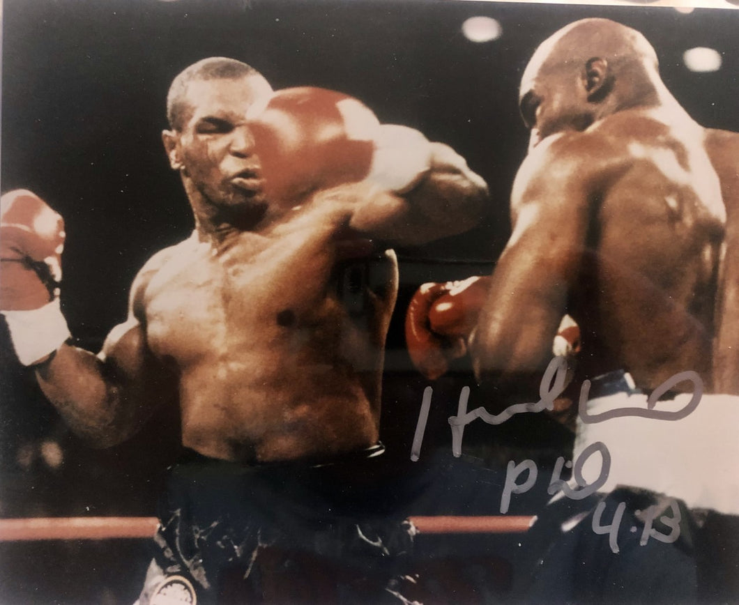 Evander Holyfield Autographed signed vs Mike Tyson 8x10 size Rare Photo