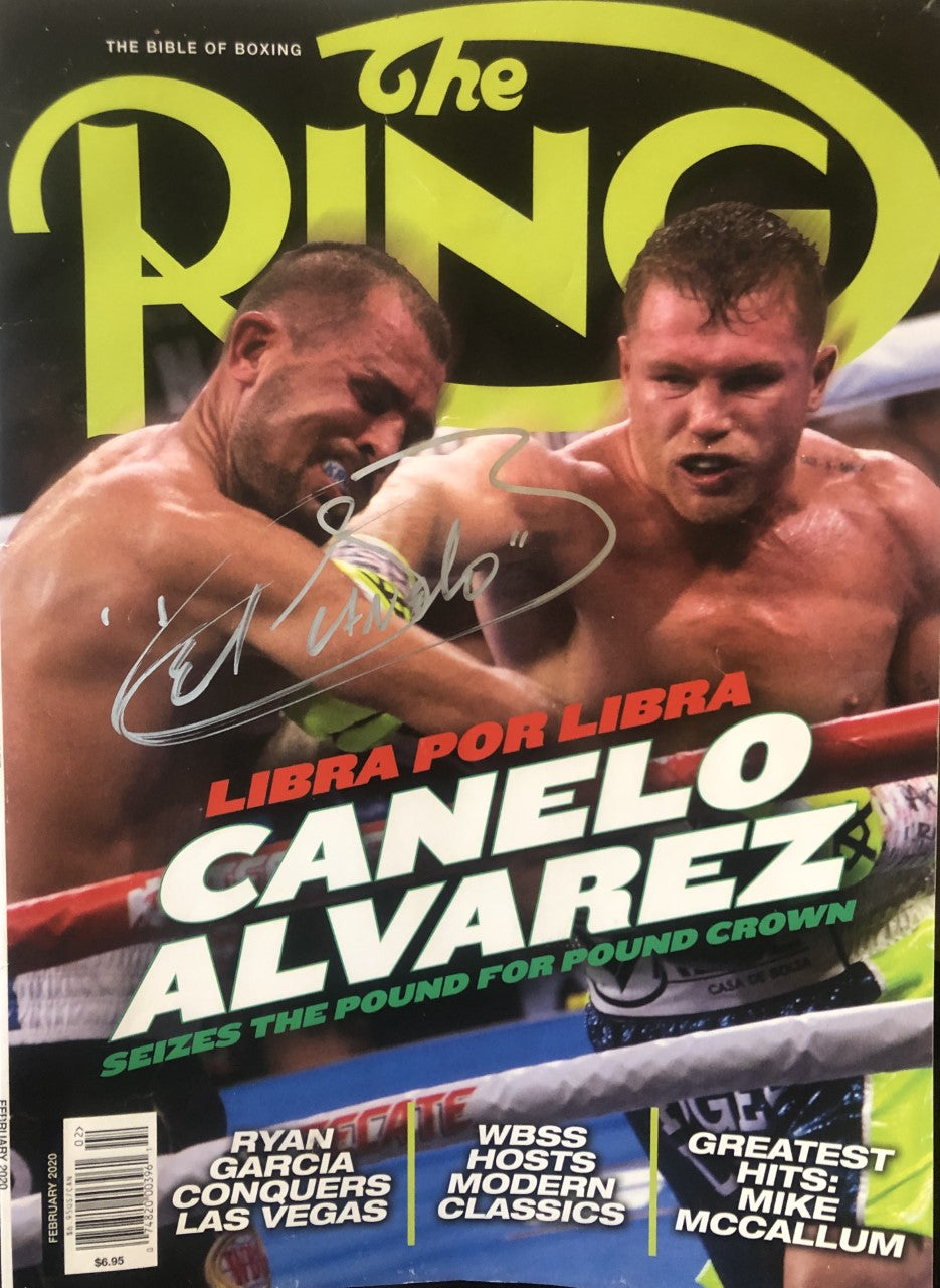Boxer Canelo Alvarez silver Marker Autographed Ring Magazine.